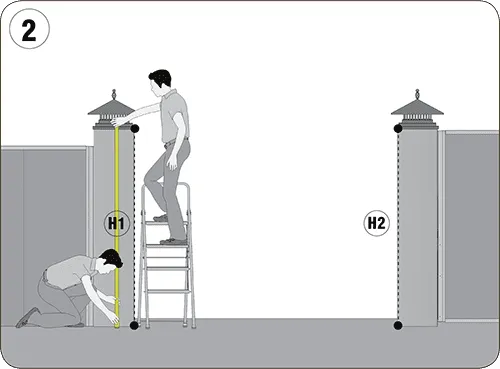 Замерьте высоту проема в двух разных  точках (Н) и запишите максимальное  значение.